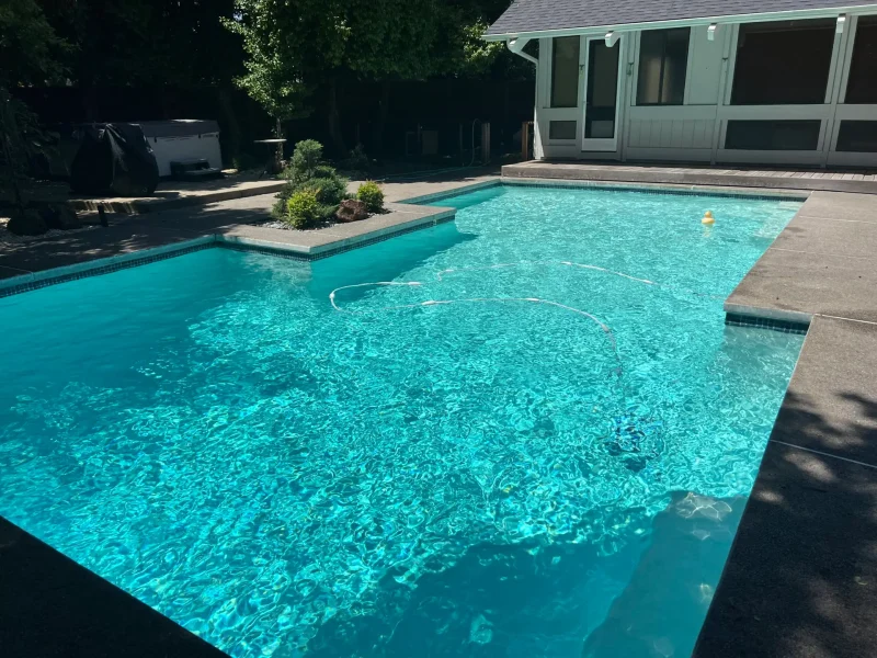 Pool tile cleaning in Lake Havasu City: calcium scale removed from waterline tile by JM Pool Service